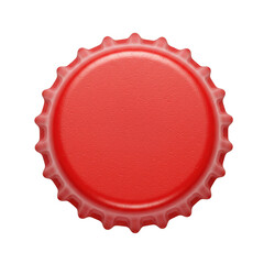 A detailed close up of a single red bottle cap isolated on transparent background