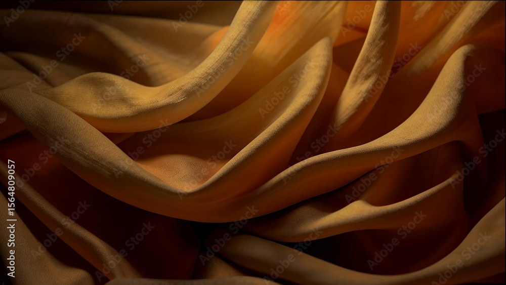 Poster abstract macro image of warm orange fabric creating smooth, flowing curves and textural detail.