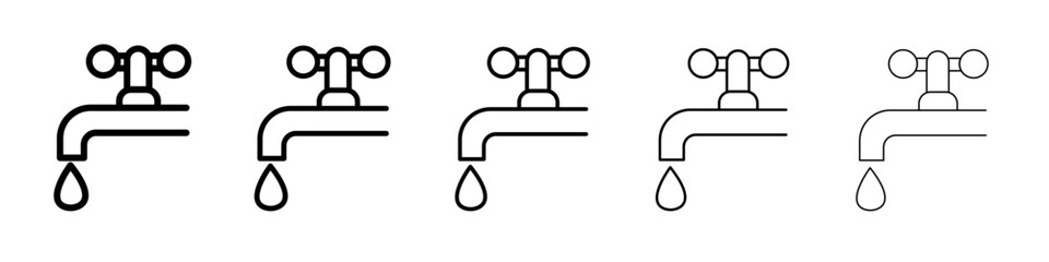 Faucet tap water icon thin line outline set or collection