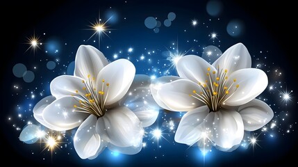 Glowing White Flowers Night Sparkle Magic