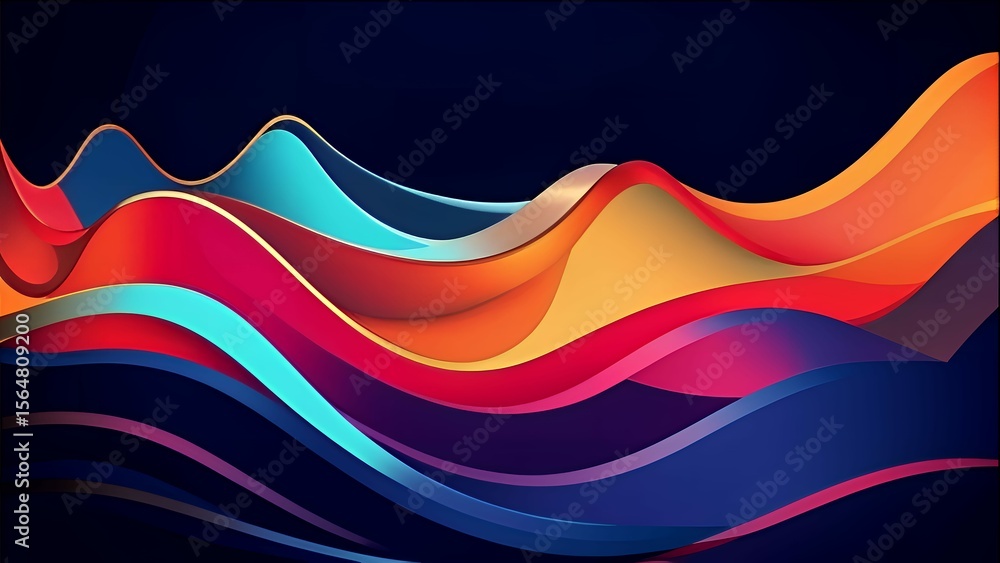 Fototapete abstract waves flow gracefully with vibrant, layered colors creating a dynamic, modern composition.