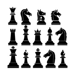 Chess Pieces Chessmen Silhouette Set Clipart on White Background