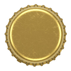 Close up view of a golden bottle cap with subtle scratches isolated on transparent background