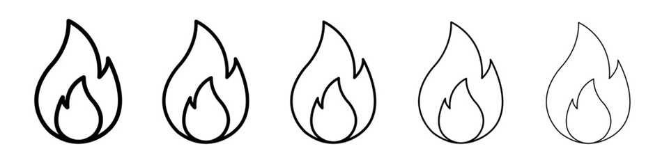 Flame icon thin line outline set or collection