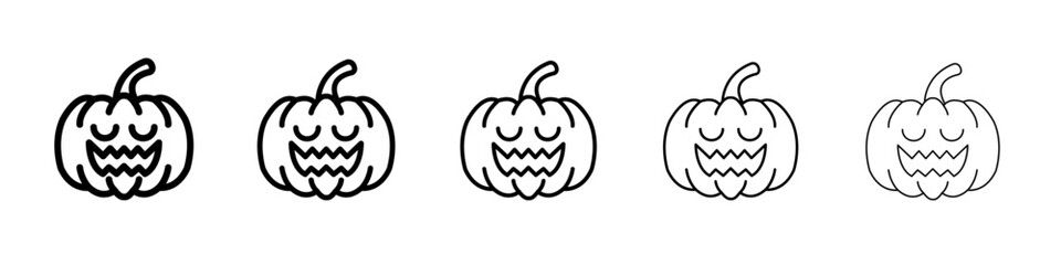 Halloween pumpkin icon thin line outline set or collection