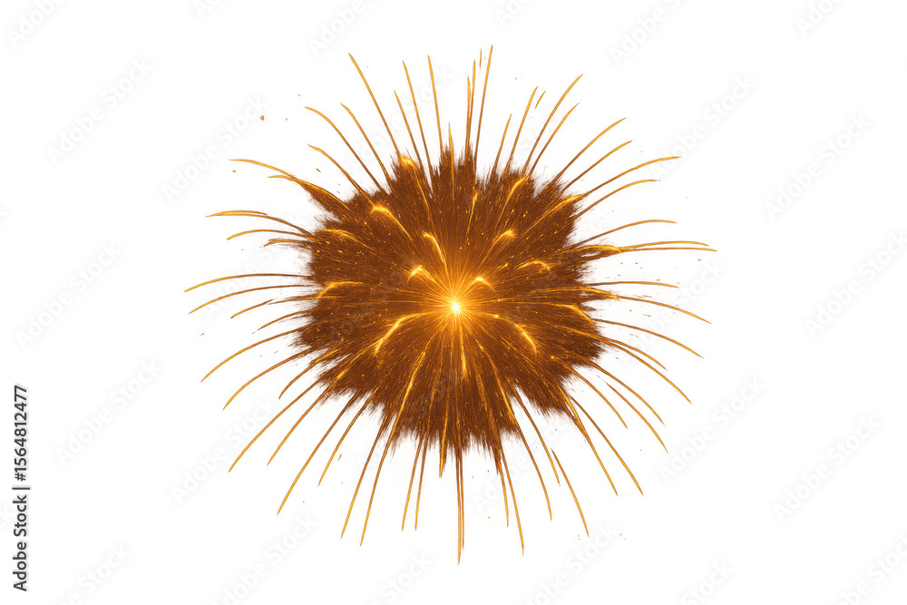 Poster bright golden firework exploding with sparks, creating a festive atmosphere, isolated on transparent