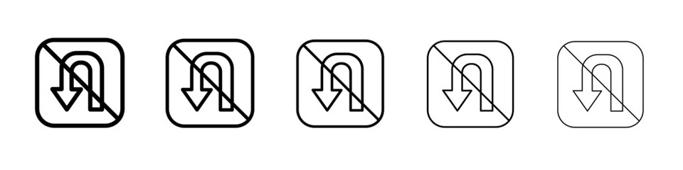 No U turn sign icon thin line outline set or collection © Ambaji
