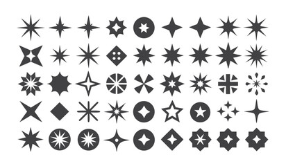 Collection of Hand Drawn Star and Sparkle Shape Icons Featuring Unique Designs for Creative Decoration Projects
