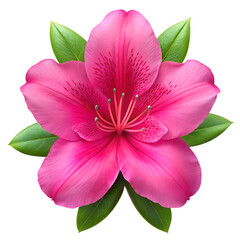 A pink azalea flower with green leaves isolated on transparent background