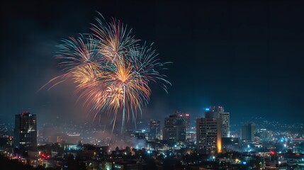 Fototapeta premium A dazzling fireworks display illuminating the night sky above a city skyline a celebration of freedom and joy with a