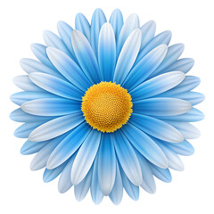 A vibrant blue daisy flower with a yellow center is isolated on transparent background