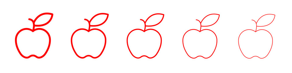 Red apple icon thin line outline set or collection