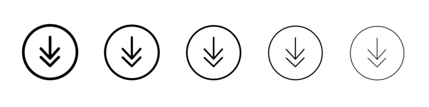 red down arrow icon thin line outline set or collection