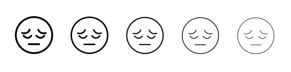 Sad, upset or lonely emotion icon thin line outline set or collection