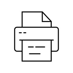 Outline icon of printer. Represents document printing, office technology, business equipment, and digital output. Editable stroke, vector illustration.