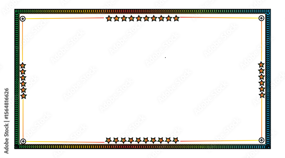Poster colorful rectangular frame with star decorations and empty center