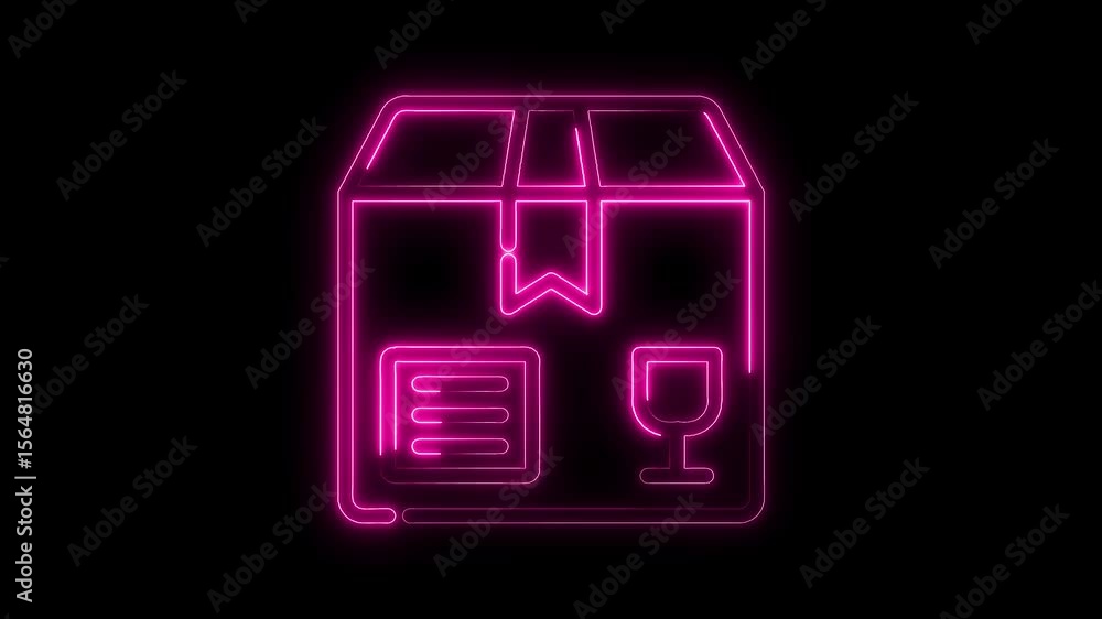 Poster neon shipping box icon animation with fragile symbol for delivery and logistics services