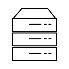 Outline icon of server storage. Suitable for data center, web hosting, cloud technology, and network infrastructure. Vector illustration.