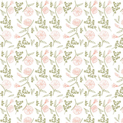 Pink floral pattern with green foliage pink flowers