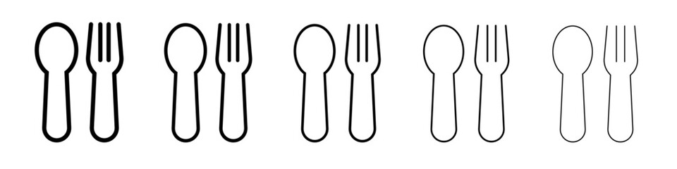 Spoon and fork icon thin line outline set or collection