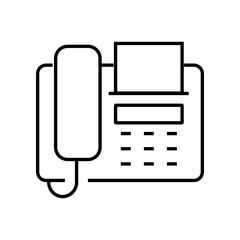 Outline icon of a fax machine. Ideal for representing traditional communication, document transfer, and office equipment. Editable stroke, vector illustration.