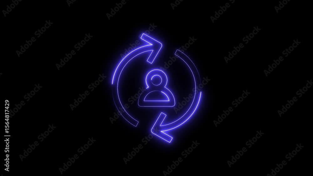 Poster refresh user profile data neon icon with circular arrows on black background