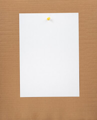 Blank notepaper and space for text with push pins on cardboard background. note blank paper cards. noticeboard on catron board. sticker. blanks for designers