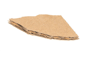 Ripped cardboard paper scraps. Piece of torn cardboard isolated on white background. damaged carton top view. Kraft paper. clipping path.
