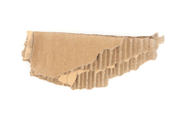 Ripped cardboard paper scraps. Piece of torn cardboard isolated on white background. damaged carton top view. Kraft paper. clipping path.