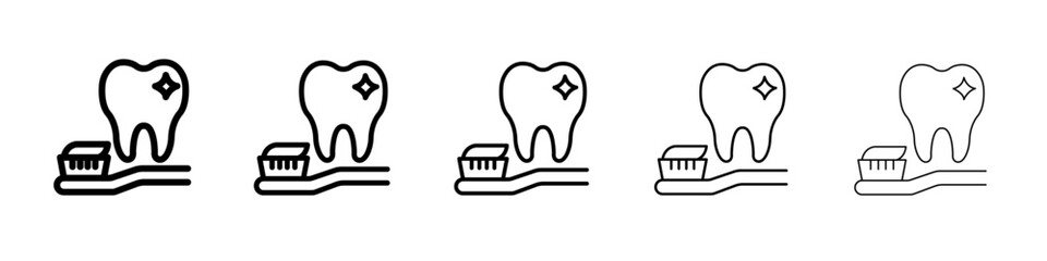 Tooth cleaning icon thin line outline set or collection