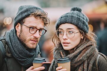 Urban millennials enjoying coffee and social connection while sharing moments on smartphone in modern outdoor lifestyle setting