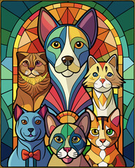 all Pets , Stained Glass Style, Full body	