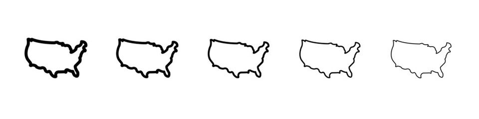 USA map icon thin line outline set or collection