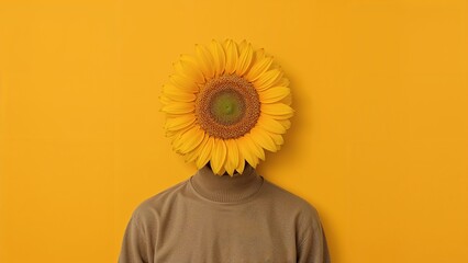 Head Replaced with Sunflower on Yellow Background