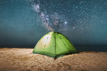 Rural campsite under breathtaking stars