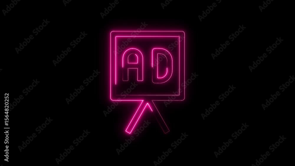 Poster neon advertisement board animation showing text ad against a dark background