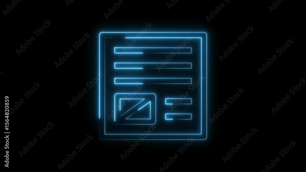 Aufkleber glowing neon icon of document with image and text on black background