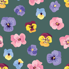 Floral Pansies Seamless Pattern on Green. Endless textures for your design
