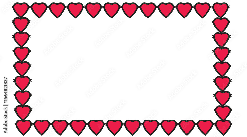Poster rectangular frame made of red heart shapes with empty center