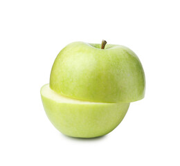 Stack of apple slices isolated on white