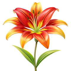 A vibrant red and orange lily flower in full bloom, isolated on transparent background