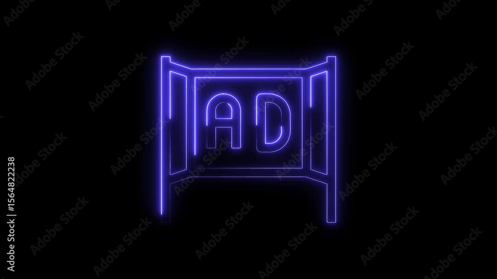 Poster neon style advertisement display stands isolated on black background digital animation motion graphi