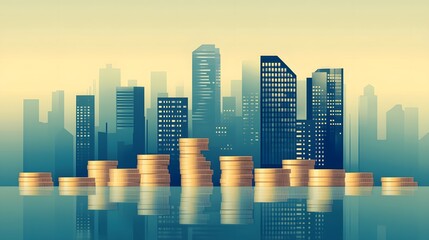 abstract business background with buildings and coins