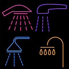 shower neon icon group, vector illustration on black background.