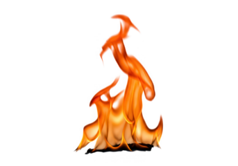 A vibrant image of fiery orange and yellow flames isolated on transparent background, perfect for design projects