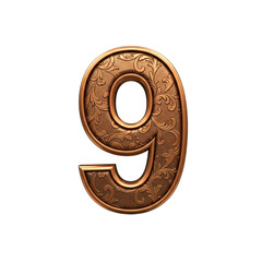 Old Bronze 3D number 9 isolated on white