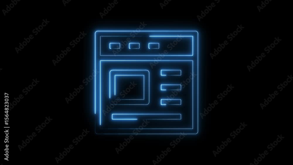 Aufkleber neon website interface glowing animation on black background digital platform concept with light str