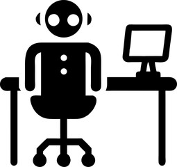 Funny cartoon android robot with laptop and blank monitor screen technology icon illustration