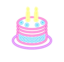 Neon Birthday Cake Illustration
