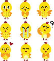 Set of Bird with Various Emotional